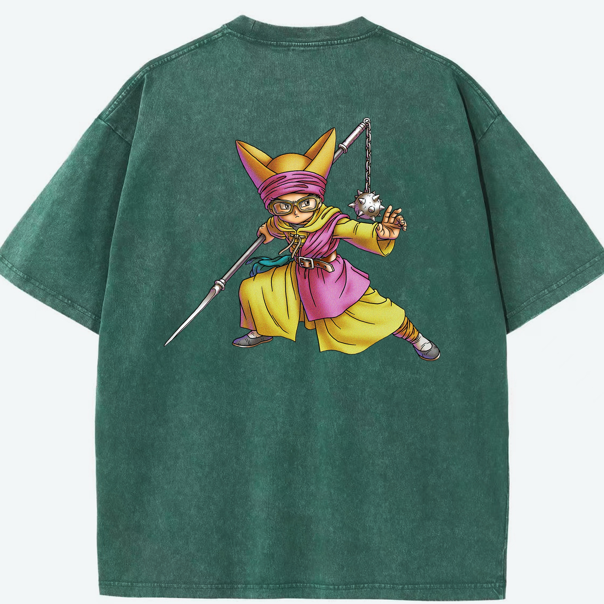 （画像用） ドラゴンクエスト Doragon Kuesuto Dragon Quest 綿100% ヴィンテージ風 半袖Tシャツ（背面プリント）